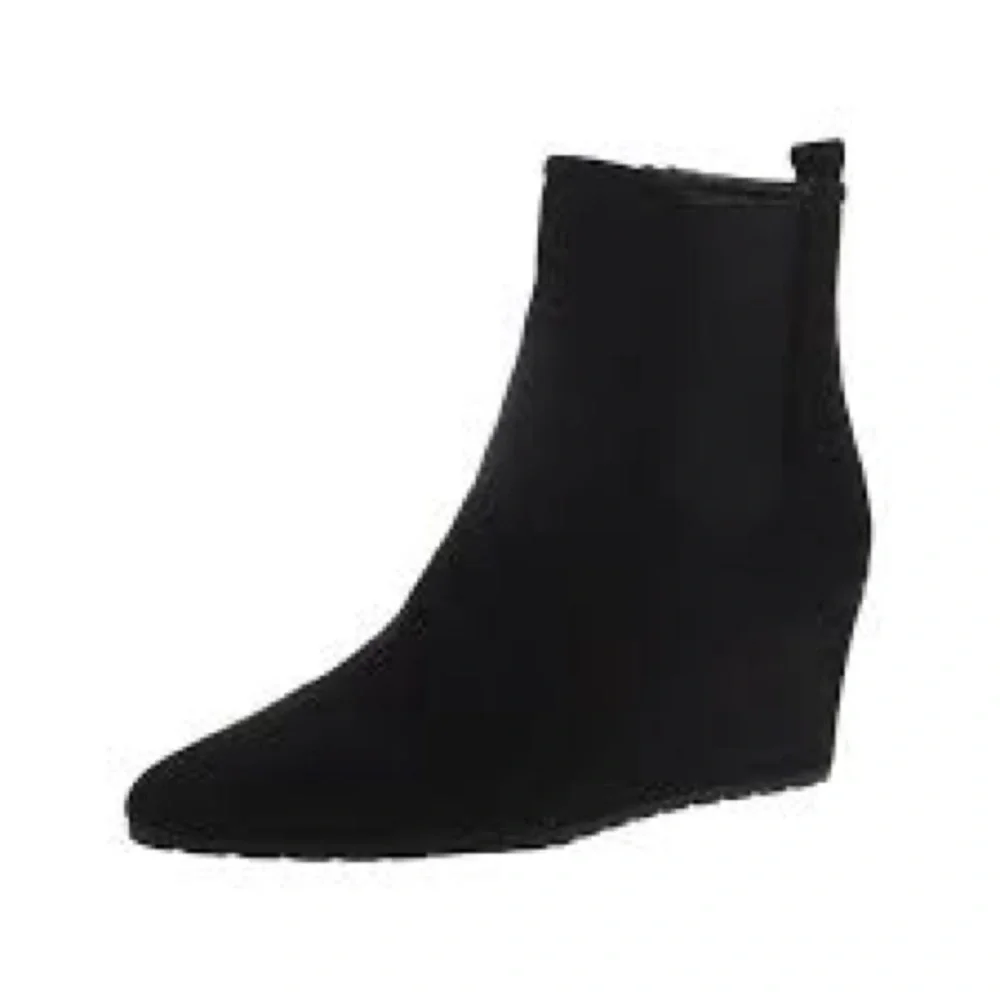 NWT NIB Anne Klein Microsuede Black Wedge Ankle Booties Boots Sz 7  side zip